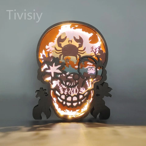 Cancer Skull 3D Wooden Carving,Suitable for Home Decoration,Holiday Gift,Art Night Light